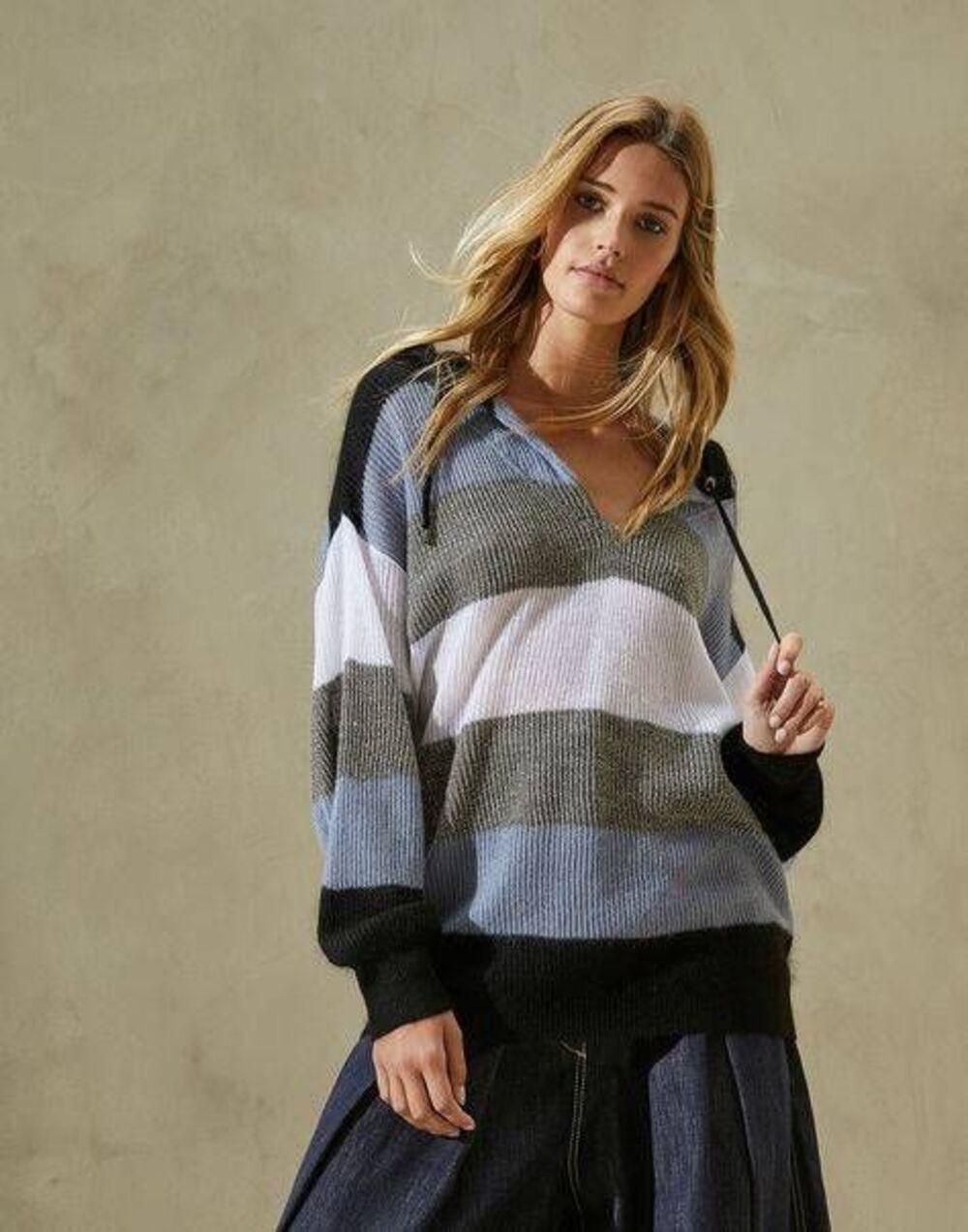 BRUNELLO CUCINELLI blu grey white LUREX HOODED Sweater XS